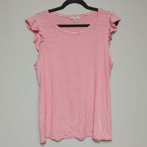 White Birch Pink and White Striped Flutter Sleeve Blouse